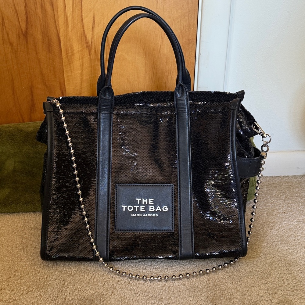 Marc Jacobs Black Sequin Tote with Chain Strap
